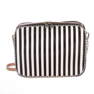 NEW Henri Bendel Striped Leather iPad Crossbody Bag Women's Brown White